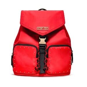 Victorias Secret BACKPACK - RED‎ W/GOLD STUDS - Drawstring Close Buckle Pockets